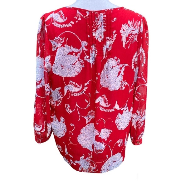 Tommy Hilfiger Sheer Red Floral Blouse Size Large - Picture 2 of 9
